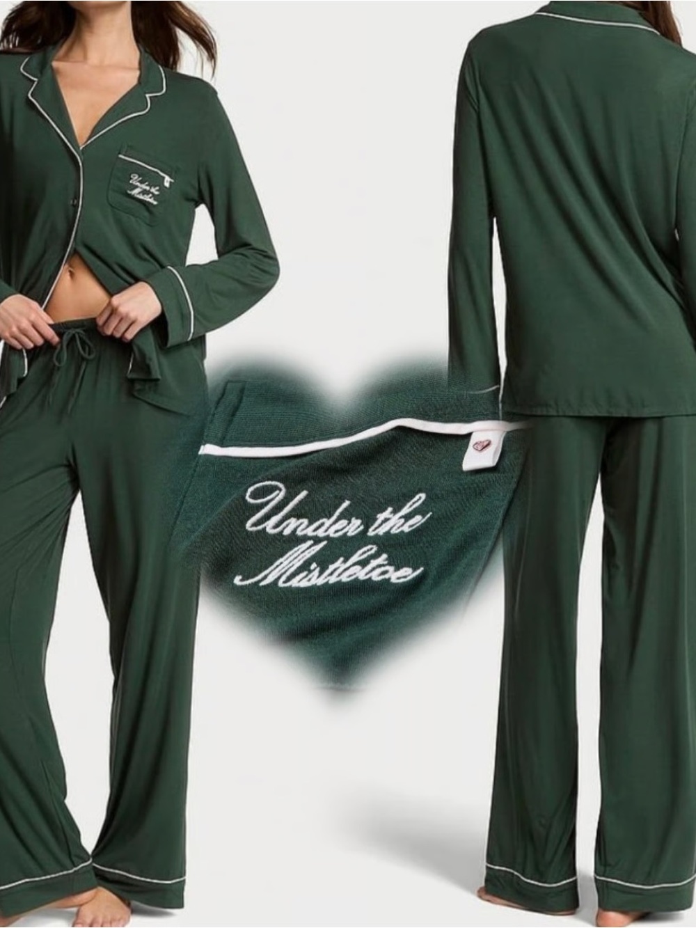Victoria's Secret Under the Mistletoe Green Modal Long PJ Set Holiday Christmas